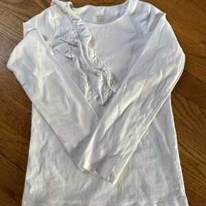 Garnet Hill long sleeve girls white tee with diagnol ruffles size large
